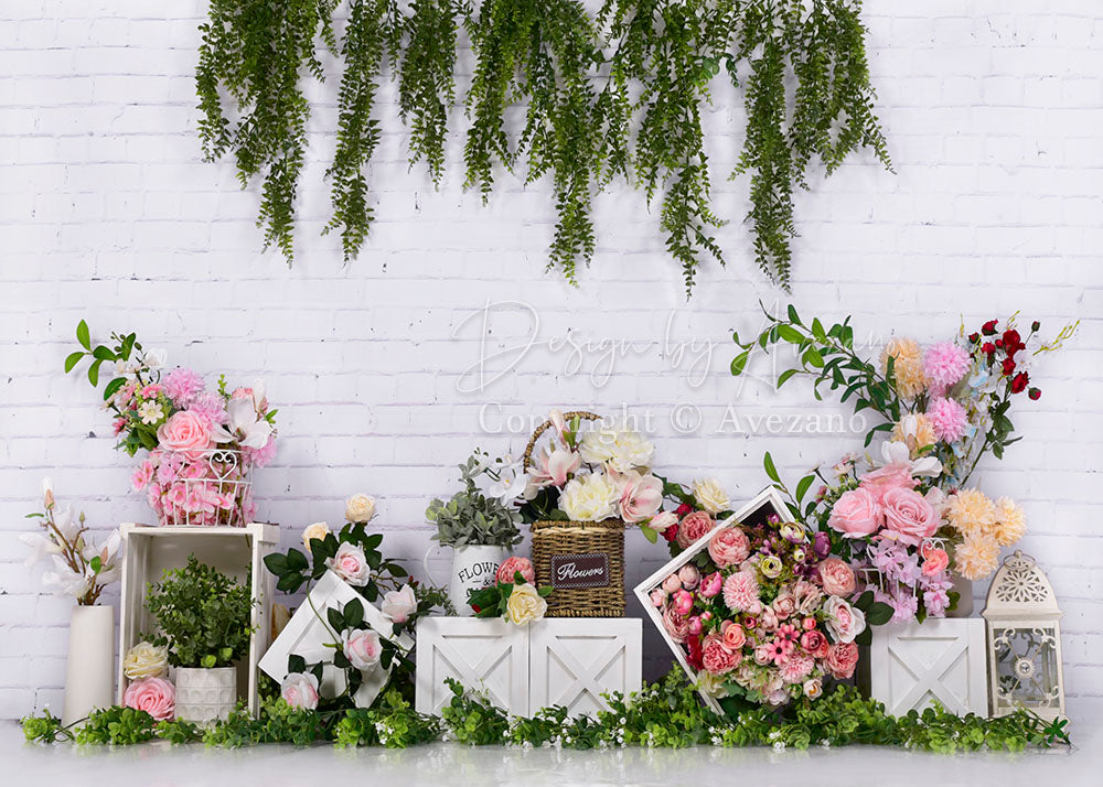 Avezano Spring Flowers And Greenery Backdrop For Photography-AVEZANO